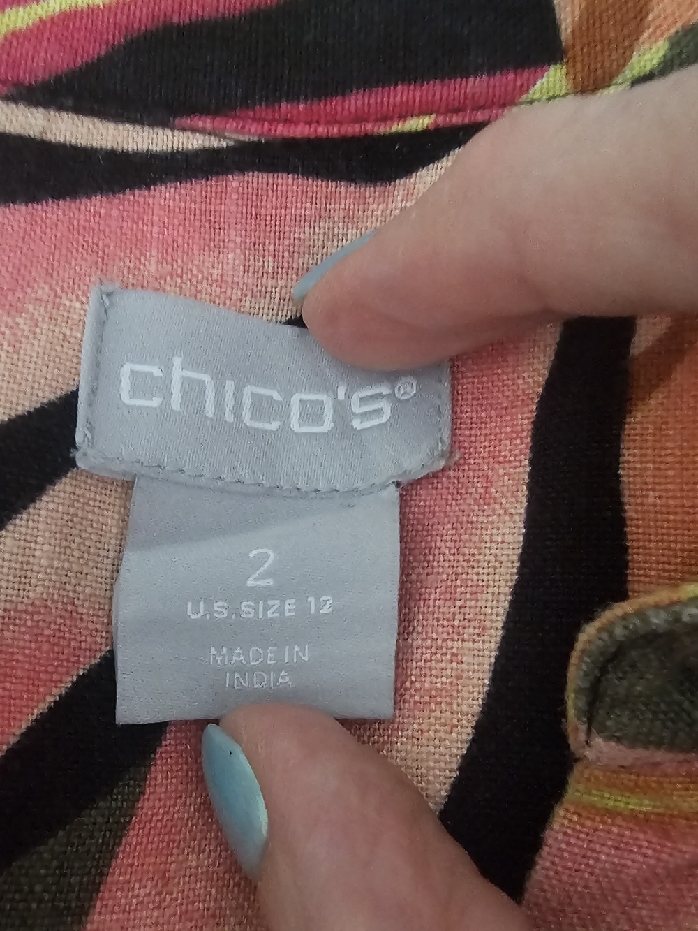 Chico's Black Shift Dress with Pink, Orange & Lime Leaf Print - Picture 4 of 4